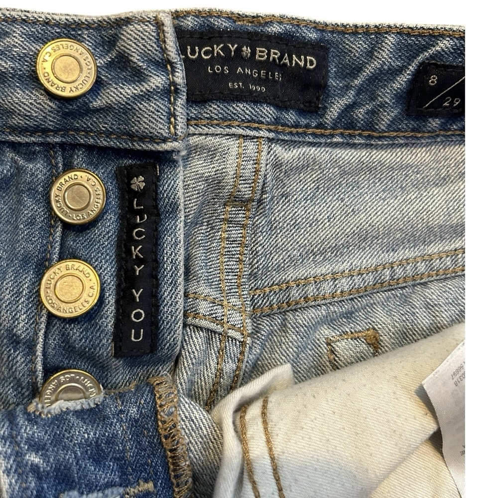 LUCKY BRAND Denim Boyfriend Short sz 8 Distressed Cut-off Style Button Fly Boho - Picture 7 of 10